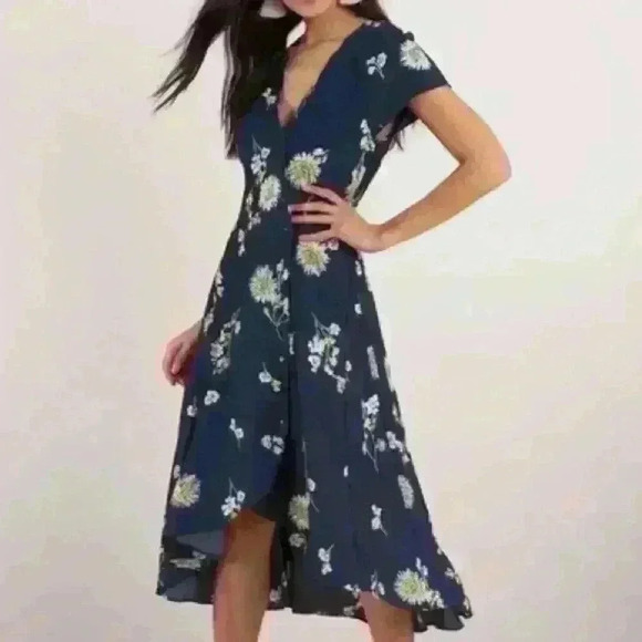 FREE PEOPLE Blue Lost in You Floral High Low Midi Dress XS - Picture 1 of 16
